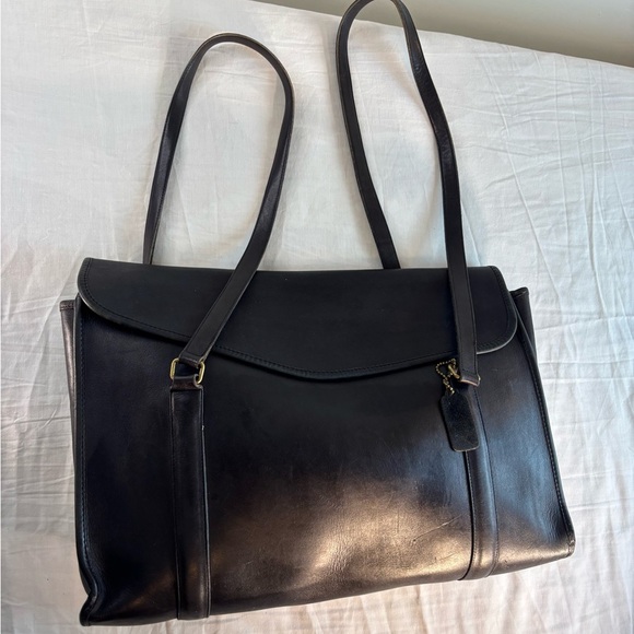Coach Vtg NYC Shoulder Black Leather Brief - Envelope Portfolio Flannel - Picture 2 of 15